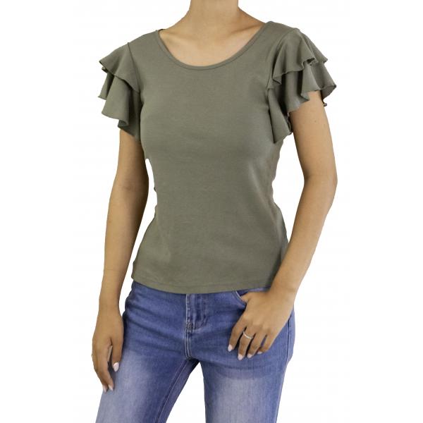 T shirt con volant tinta unita 